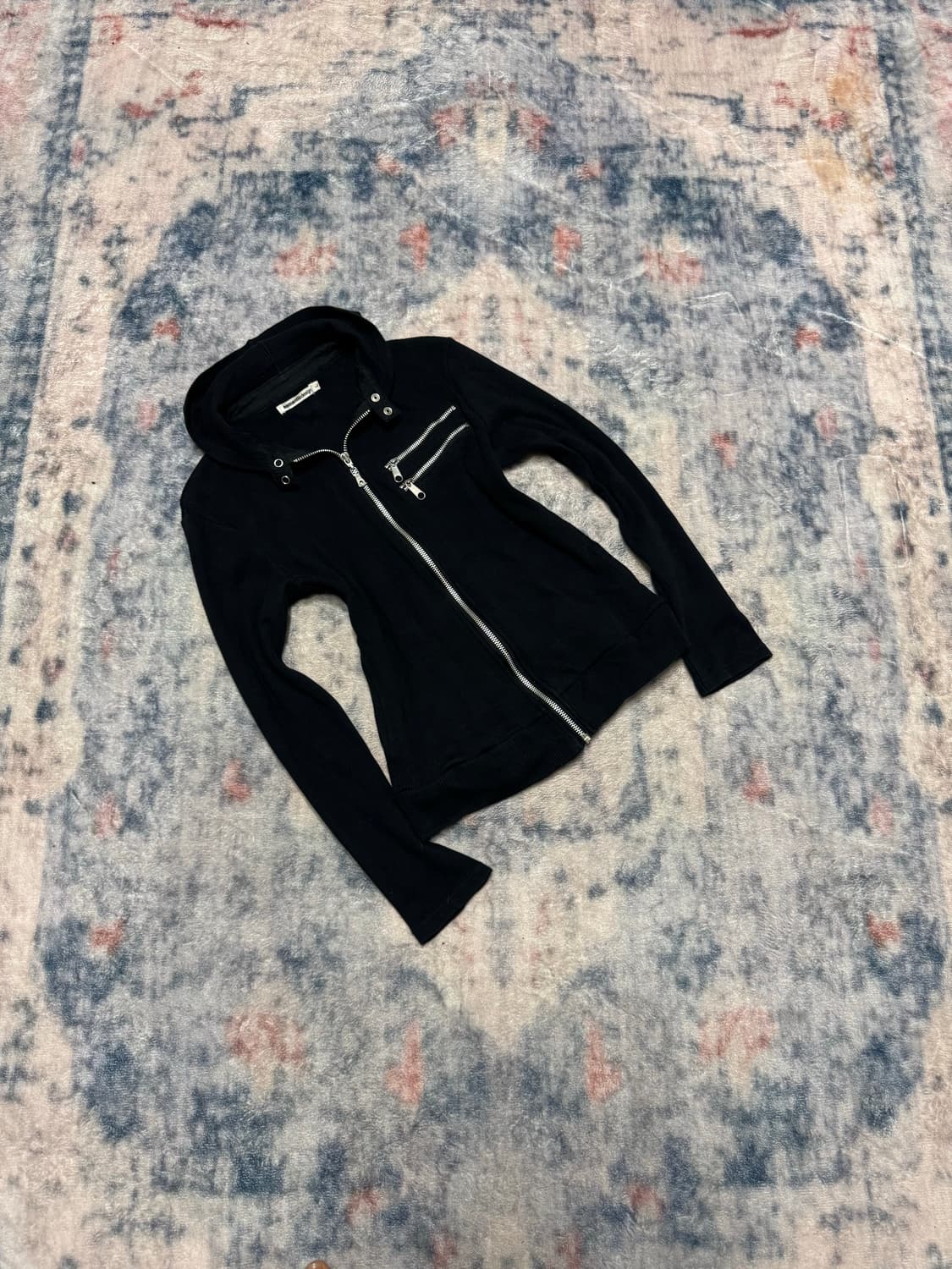 Semantic design ribbed rider hoodie 상품이미지1