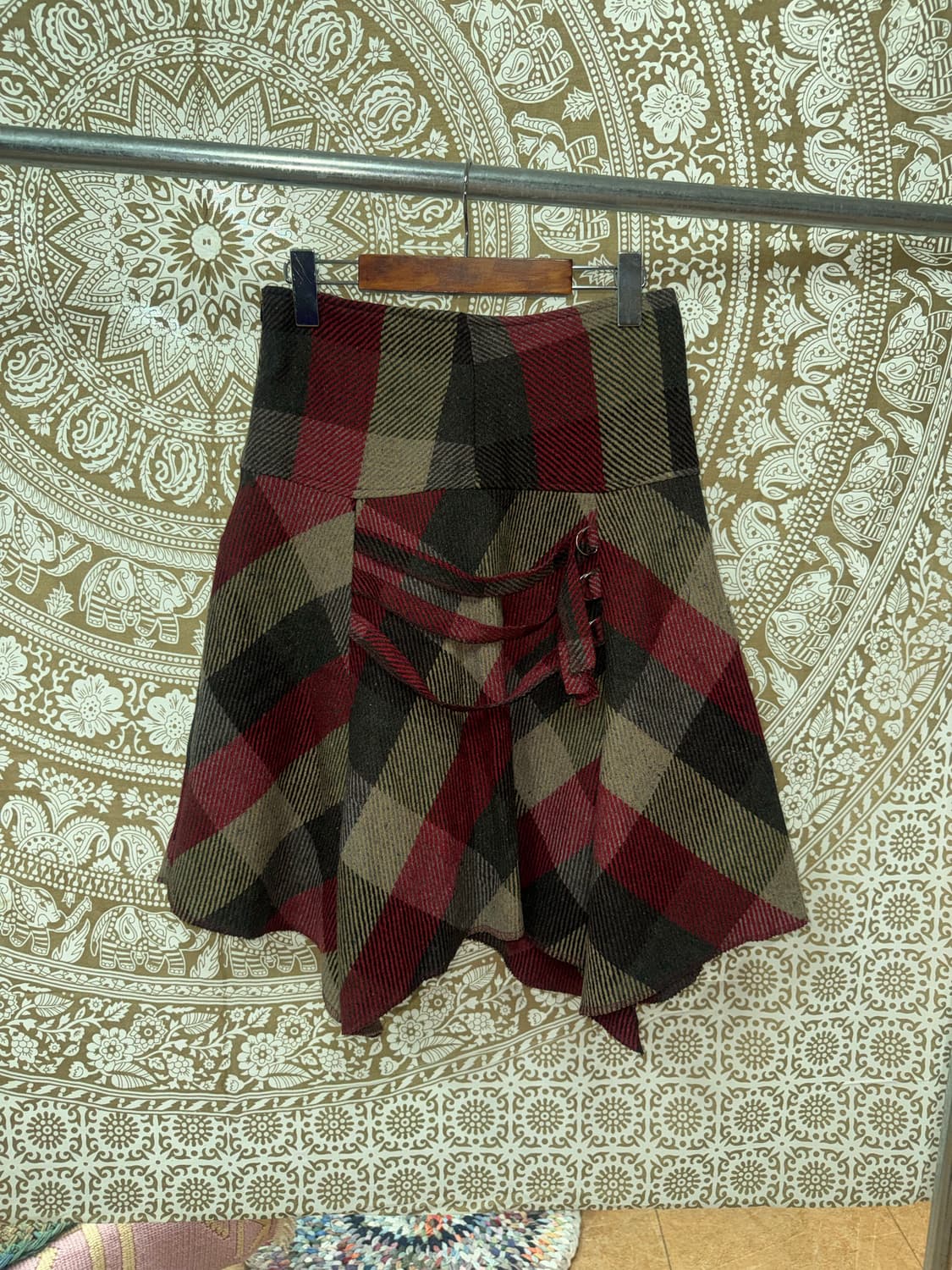 빈티지 여성 체크 모직 미디스커트  상품이미지3