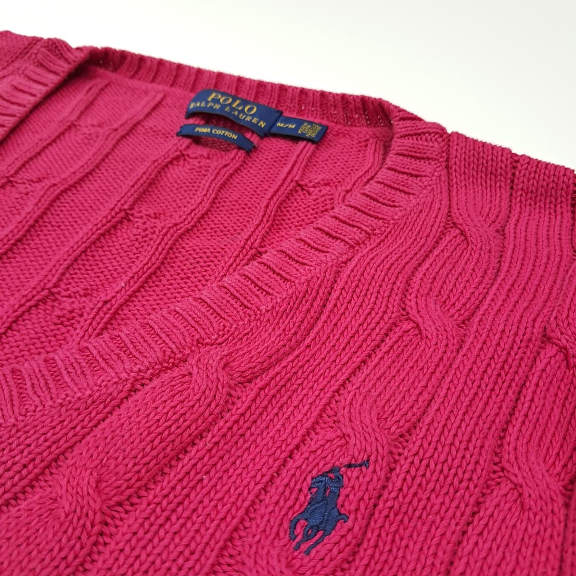 CL157 폴로 피마코튼 케이블 핑크 브이넥 니트 스웨터 상품이미지4