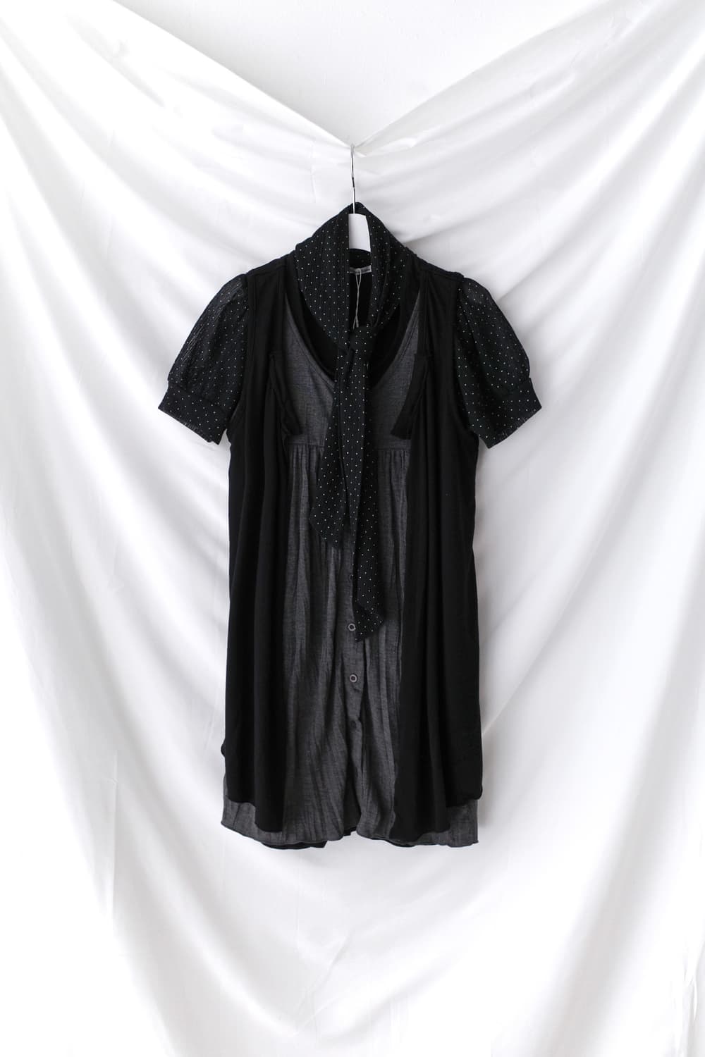 dot tie half T + sleeveless cardigun set 상품이미지1