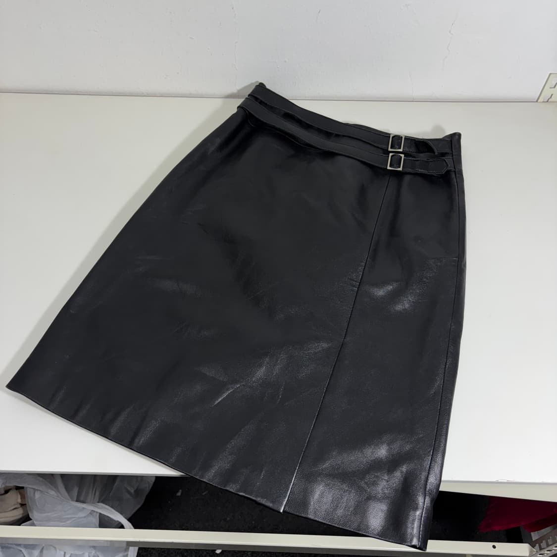 34 에르메스 블랙 벨트 앞트임 A라인 레더 스커트 상품이미지1