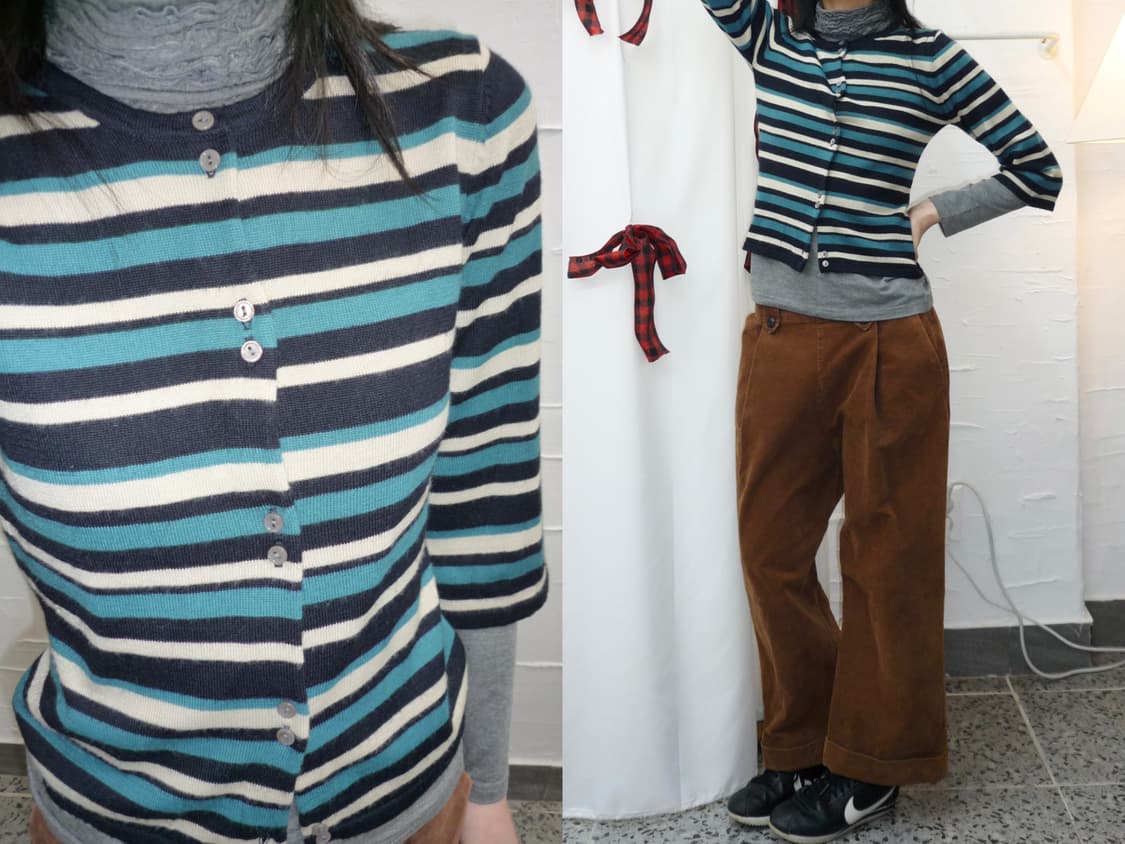 Twin buttons stripe cardigan 상품이미지1