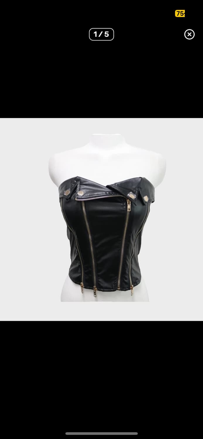 펑크 레더가죽 지퍼 튜브탑 나시  상품이미지1