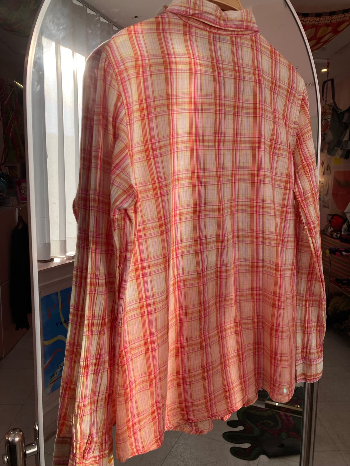 빈티지 오렌지핑크 코튼 100 체크 셔츠 상품이미지6
