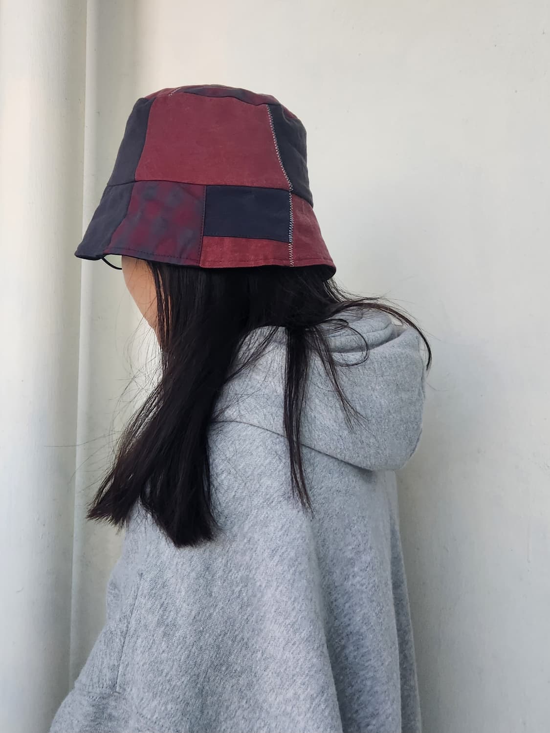 (no.3) 리버시블 패치워크 버킷햇 Navy&Burgundy Mix 상품이미지5