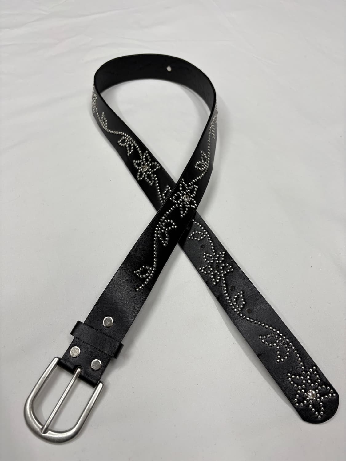 빈티지 웨스턴 스터드 플라워 비즈 블랙 벨트 상품이미지3