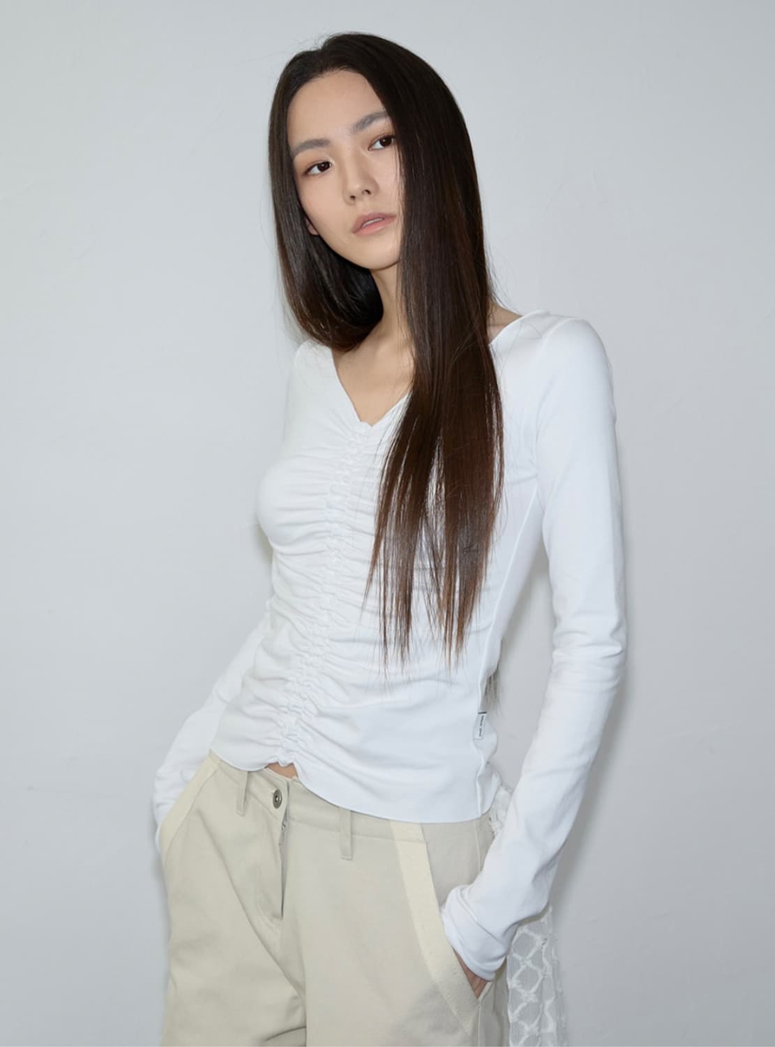 inegi 이네기 티셔츠 Fairy Shirring Long Sleeve 상품이미지1