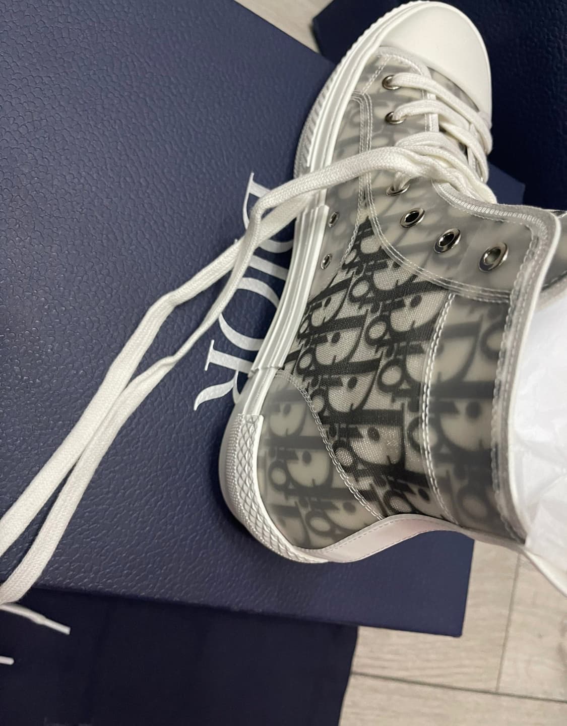 디올 B23 하이 디올 오블리크 캔버스 화이트 & 블랙 상품이미지3