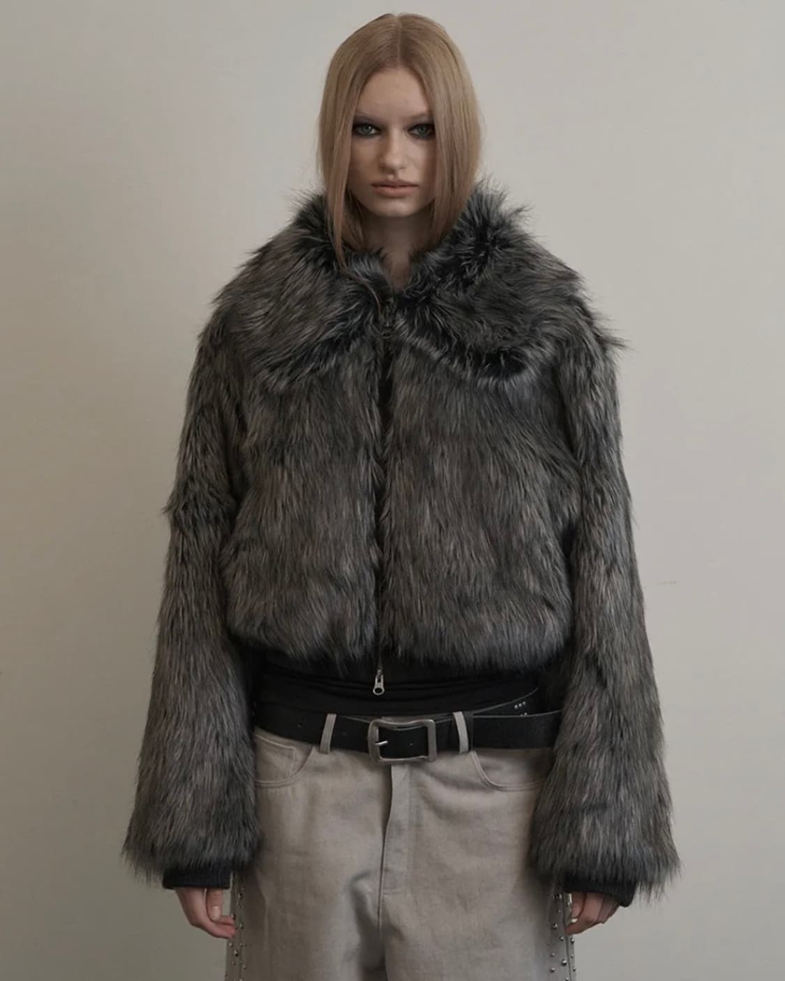 셋업이엑스이 퍼자켓 차콜 새상품 FUR SHORT JACKER 상품이미지1