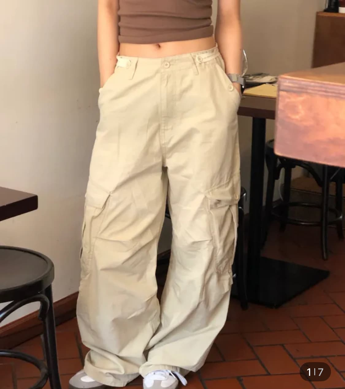 Ootj 카고 면 팬츠 베이지 s 상품이미지1