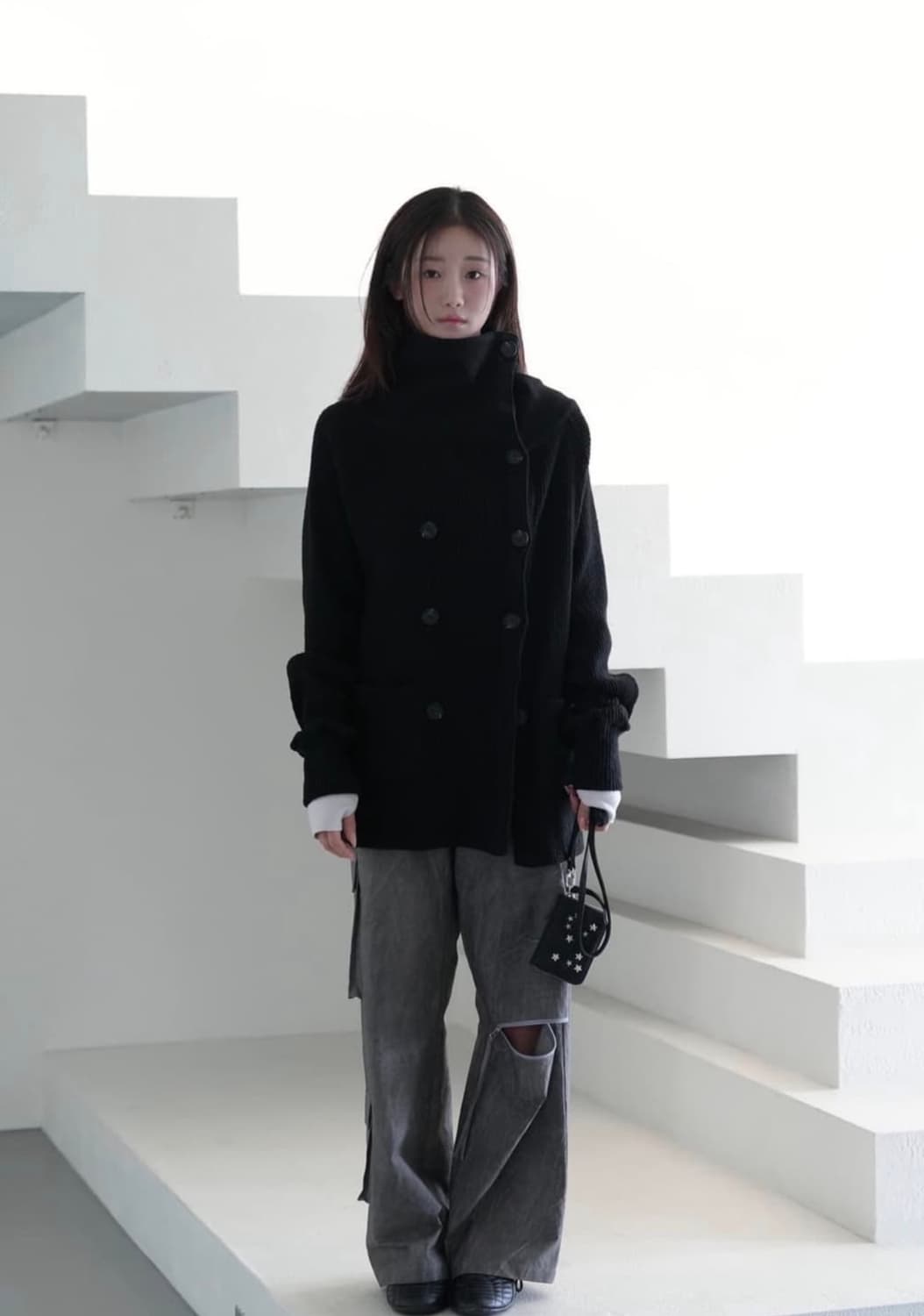 인앤양인하모니 더블 버튼 가디건 블랙 상품이미지1