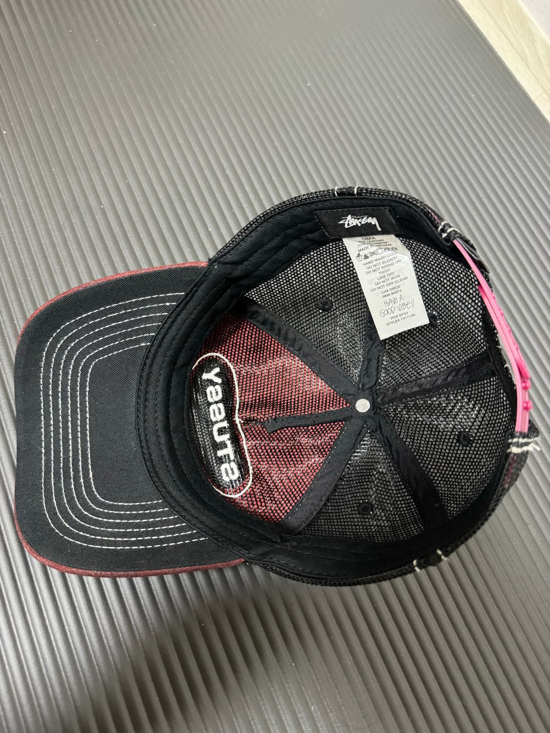 스투시 로우 프로 트러커 컷아웃 레더 스냅백 와인 상품이미지2