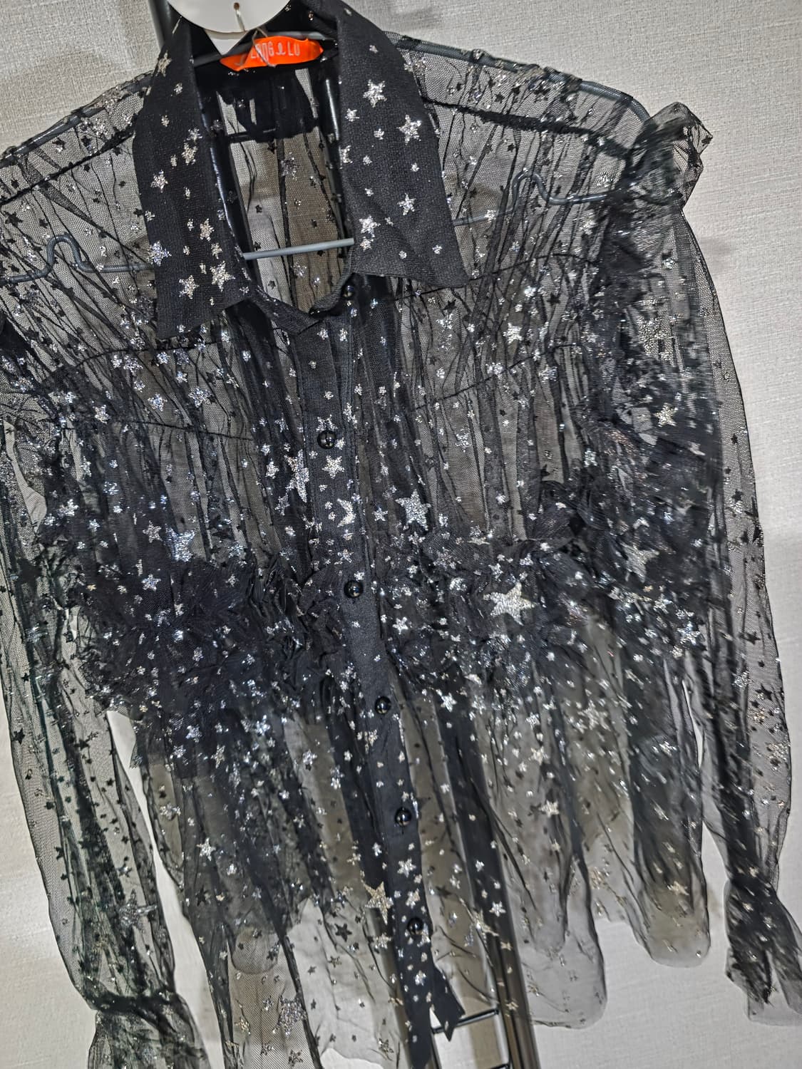 새상품 ) 랭앤루 메탈별 패턴 시스루 블라우스 F 상품이미지5