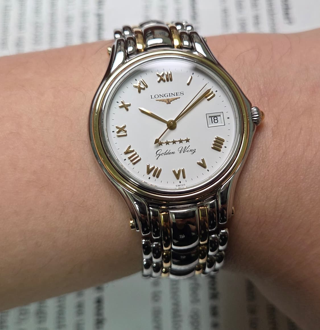 레어] 빈티지 론진 골든윙 파이브스타 화이트로만 골드콤비 브레이슬릿 ve 상품이미지10