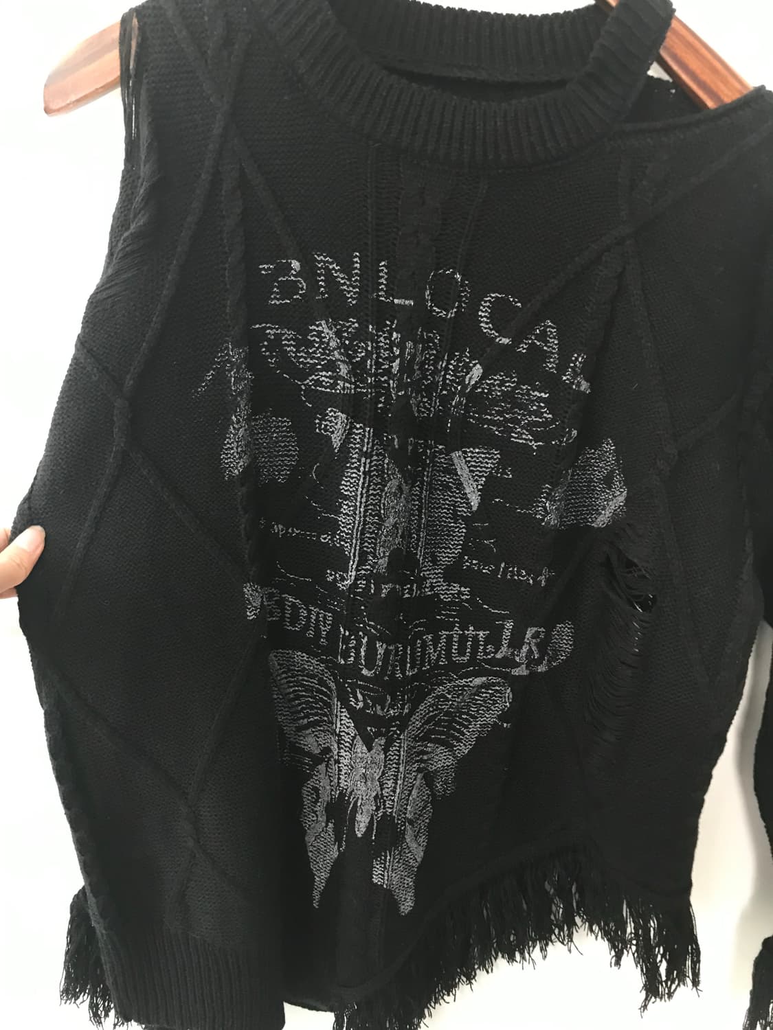 Japanese vintage 펑크 지뢰계 데미지 블랙 니트 스웨터 상품이미지4