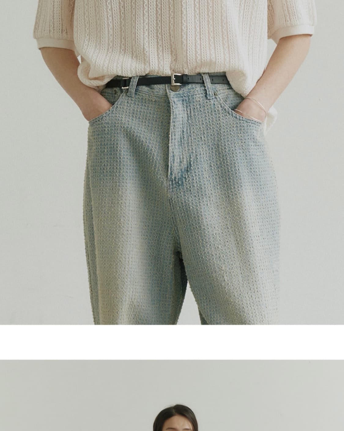 노이어 데미지 스트라이프 데님 팬츠 (라이트블루) 50 상품이미지7