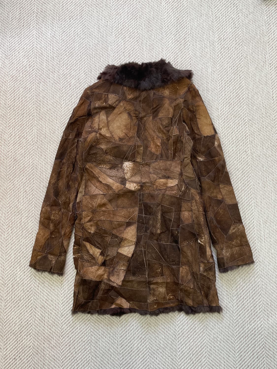 빈티지 컷오프 패치워크 래빗 퍼 코트 y2k J04192 상품이미지5