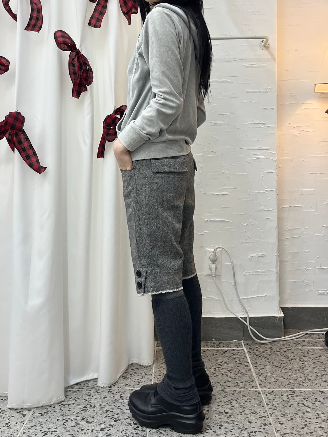 lace string velvet hoodie 상품이미지3