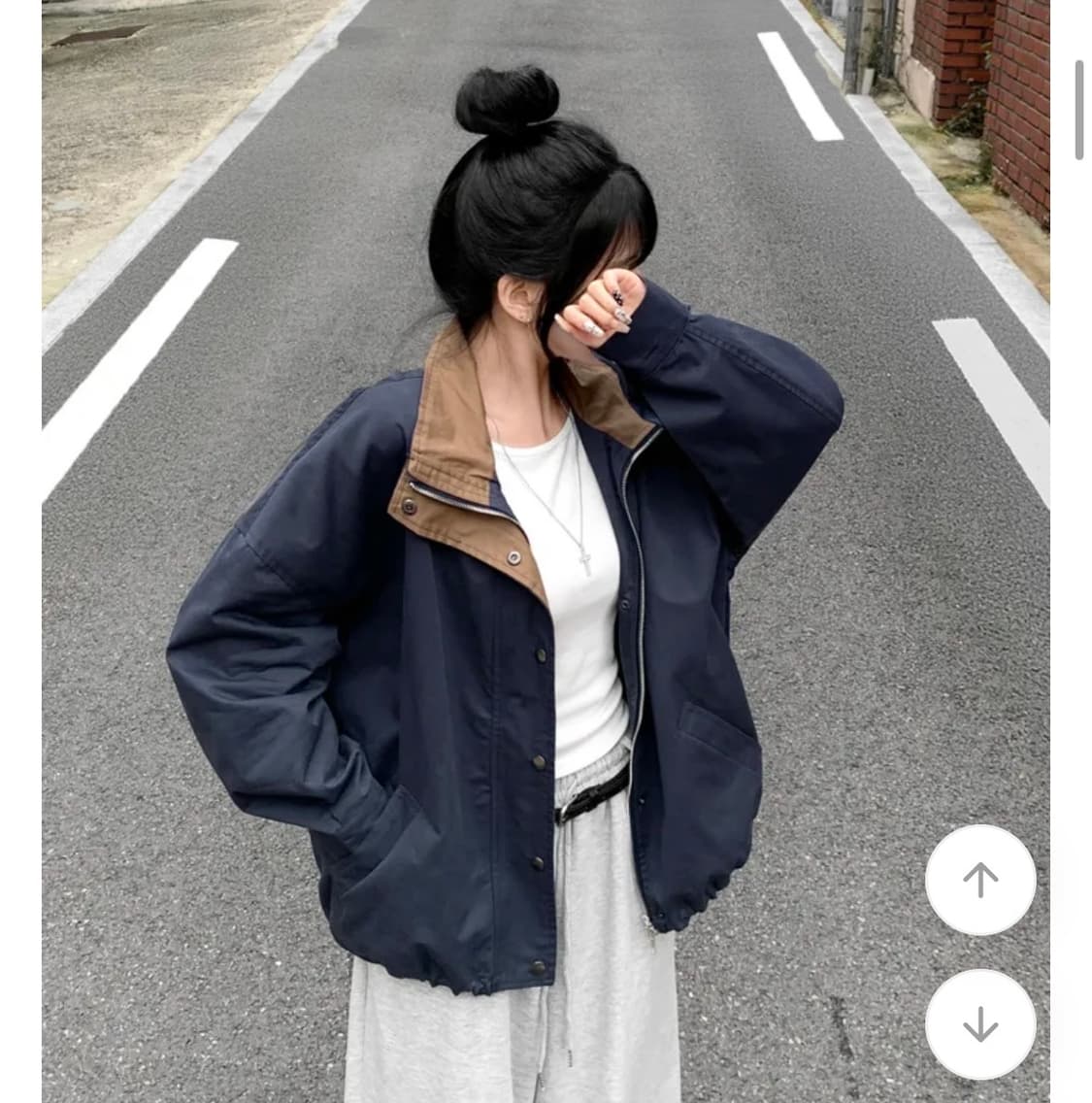 에이블리 남여공용 배색 카라 스트링 투웨이 야상 자켓 (새상품) 상품이미지2