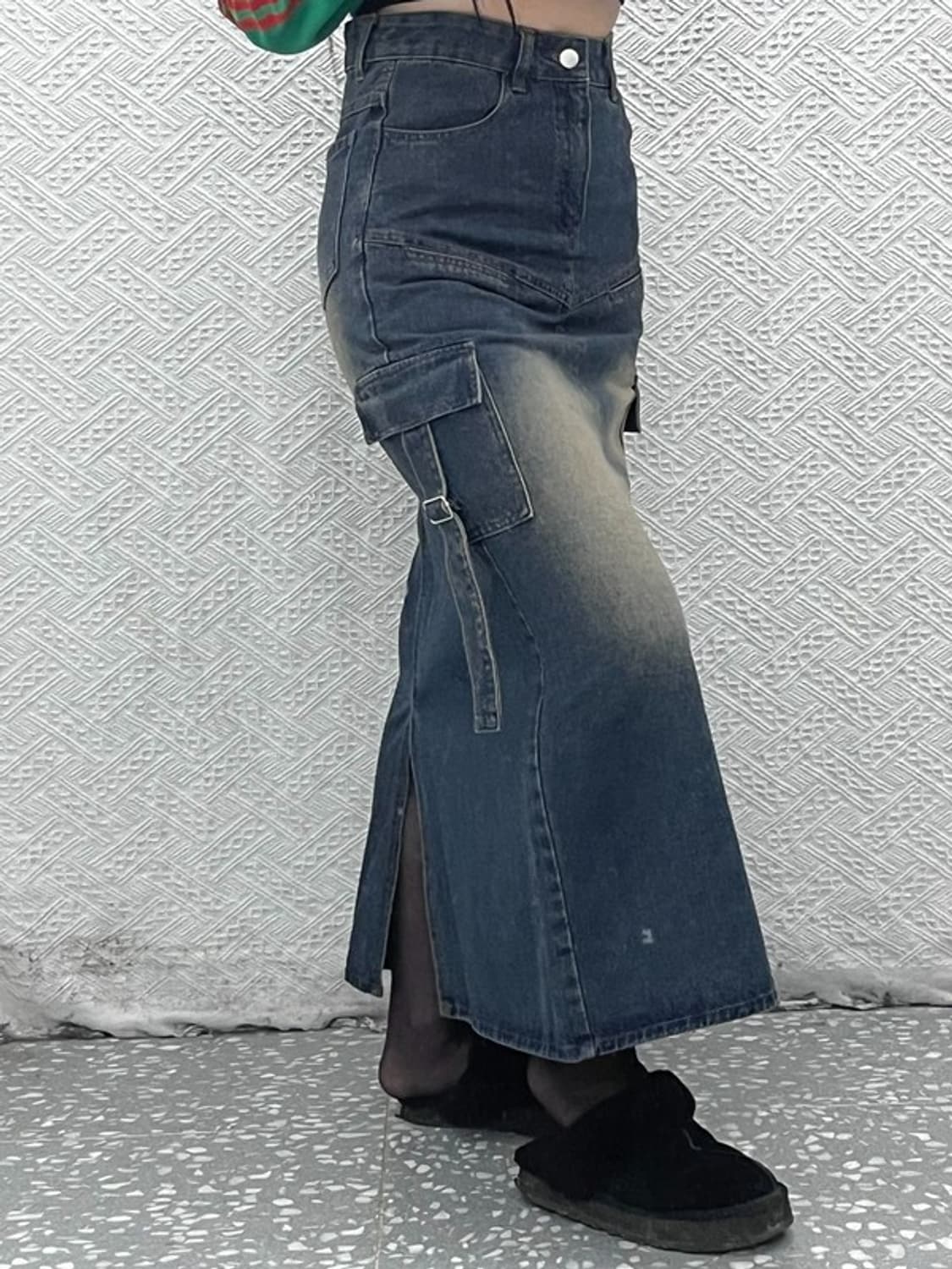 빈티지 올드스쿨 워싱 카고 데님 청치마 롱스커트 M C07869 상품이미지1