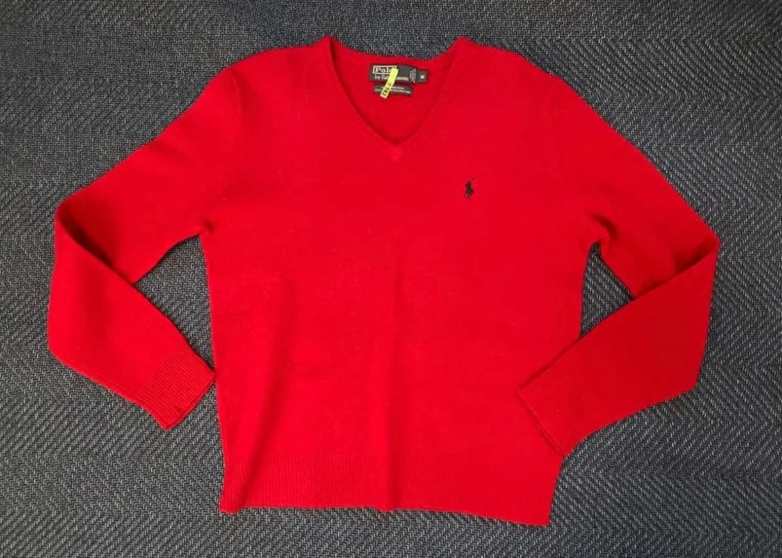 (빈티지) 폴로 브이넥 니트 레드 상품이미지1