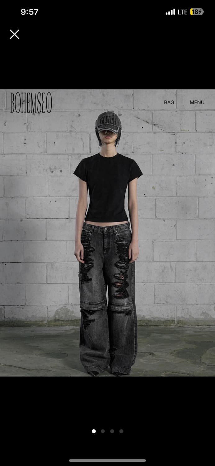 보헤미안서울 KNEE OPEN RIPPED WIDE JEANS, GRAY 상품이미지1
