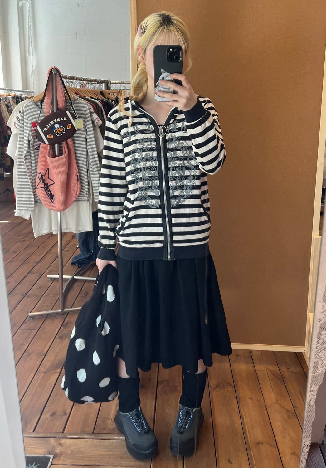 펑크 블랙 스트라이프 후드집업 상품이미지5