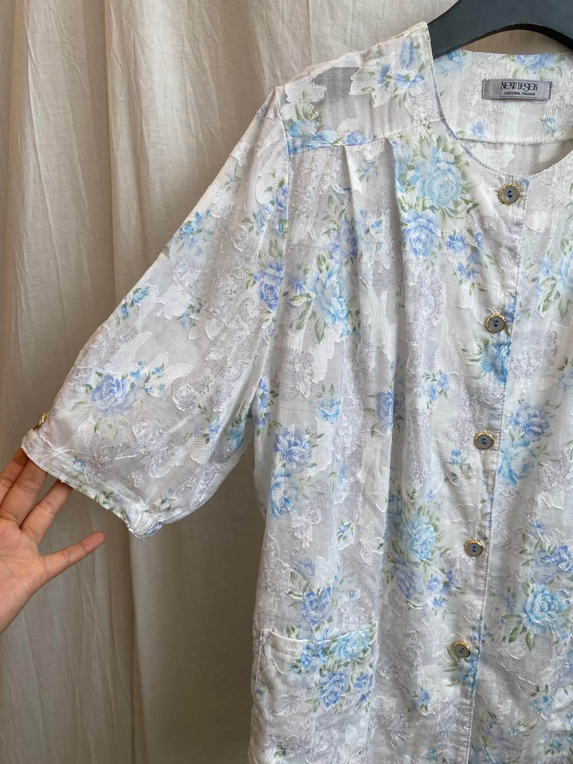 빈티지 플라워 반팔자켓블라우스(L) 상품이미지7