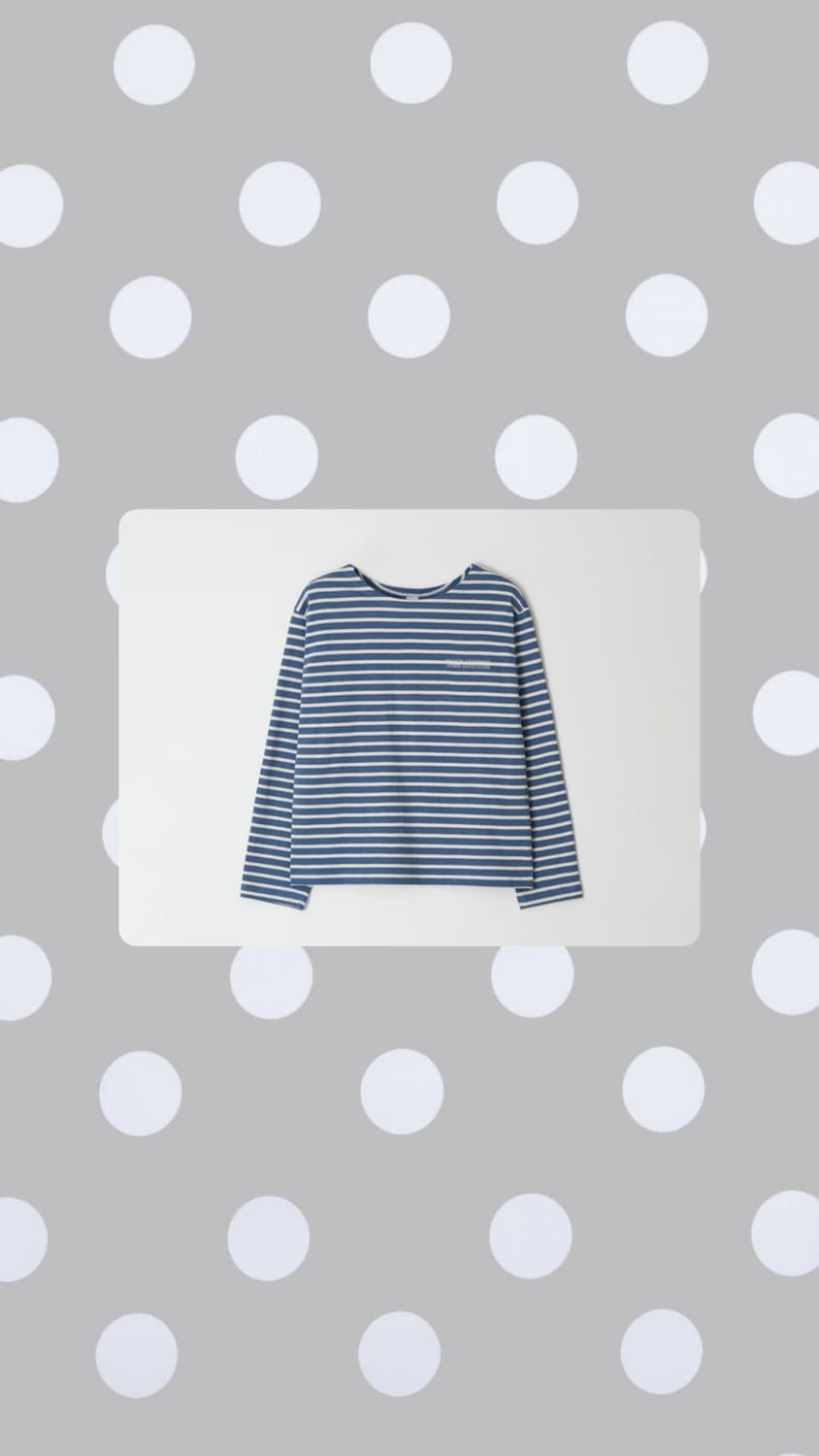 론론 스트라이프 레이스 패치 롱슬리브 블루 상품이미지1