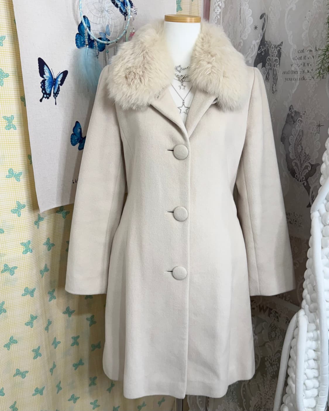 아이보리 앙고라 & 폭스퍼 롱 코트 상품이미지8