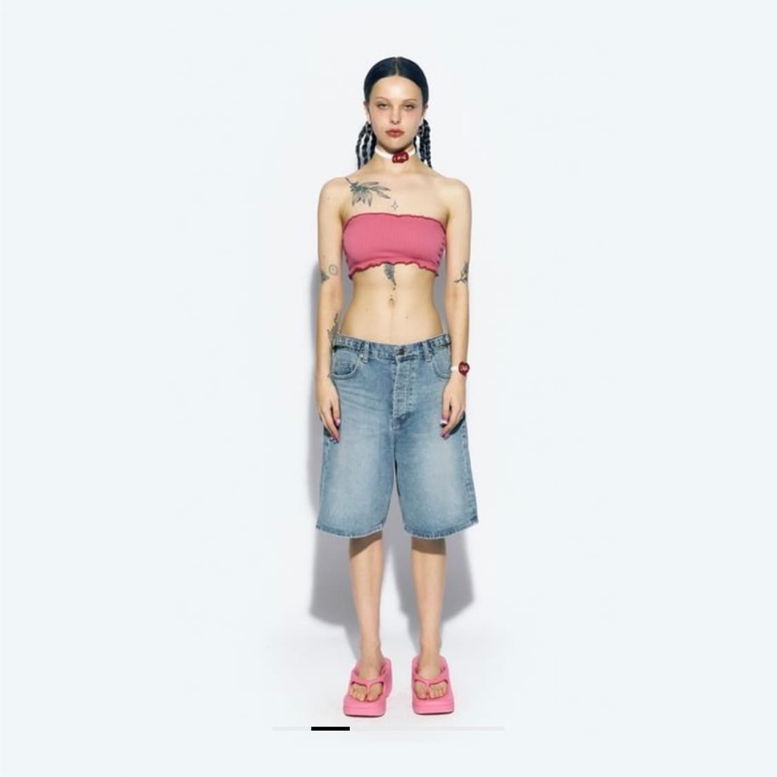 에즈이프캘리 와이드 데님 버뮤다 팬츠 s 상품이미지1
