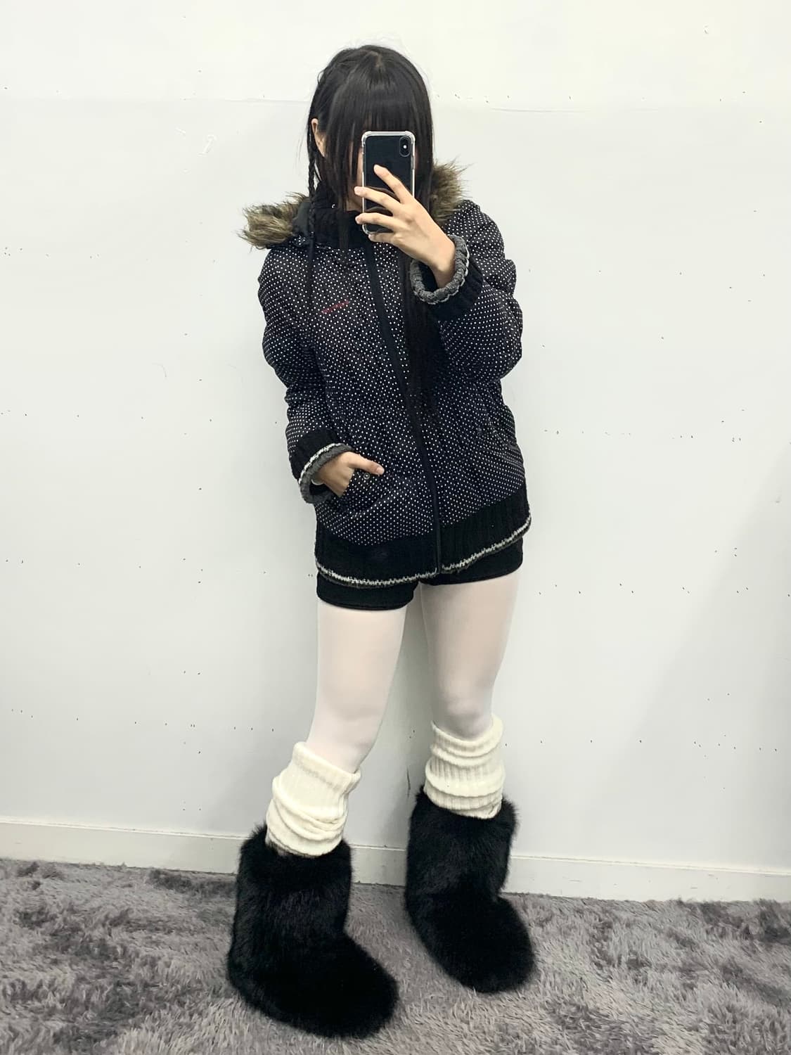 컨버스 퍼후드 도트 패딩 상품이미지3