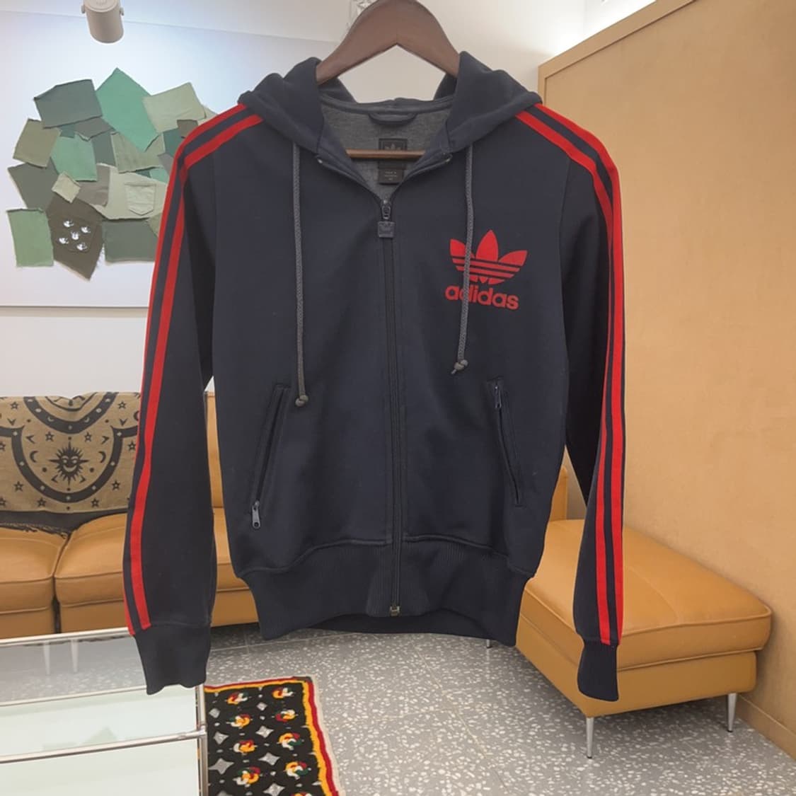 아디다스 올드스쿨 레트로 희귀 검발 후드 져지 집업 90 C07449 상품이미지3