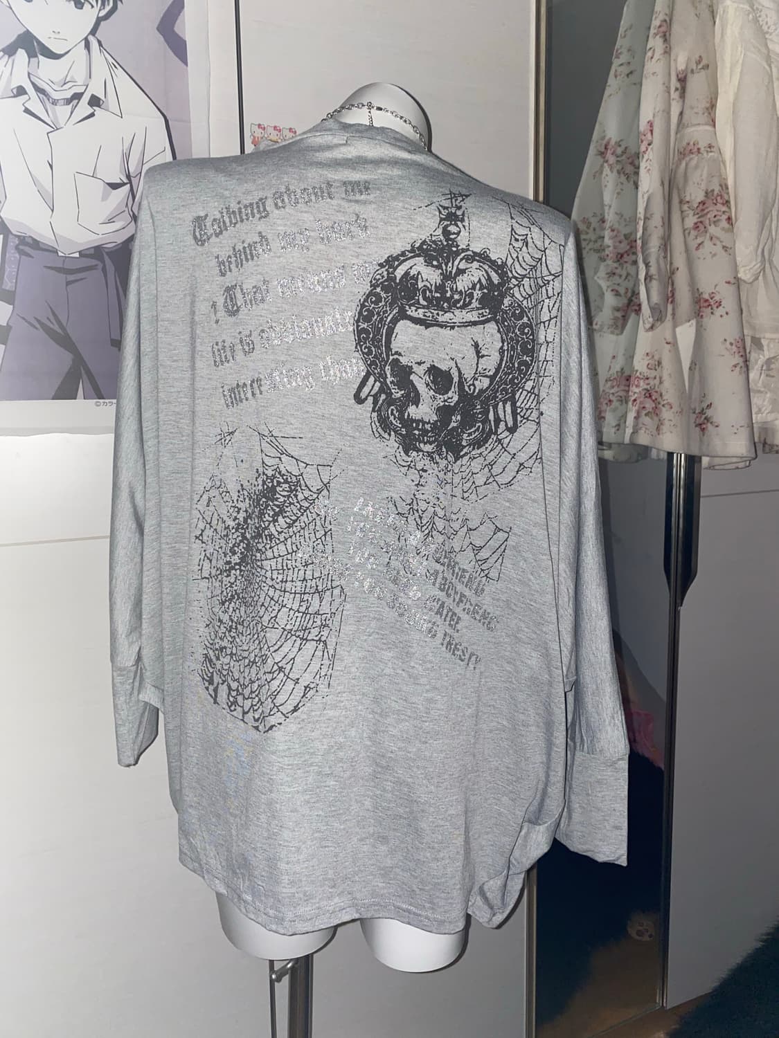빈티지 펑크 해골 그레이 가디건/y2k 고스 스컬 일본  상품이미지4