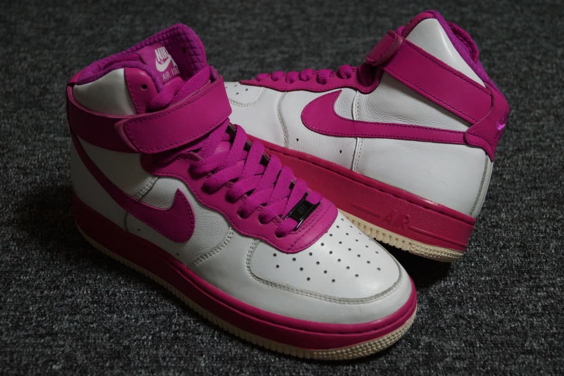 (5.5Y 240) 나이키 에어 포스 1 하이 레더 바이유 화이트 핑크 상품이미지1