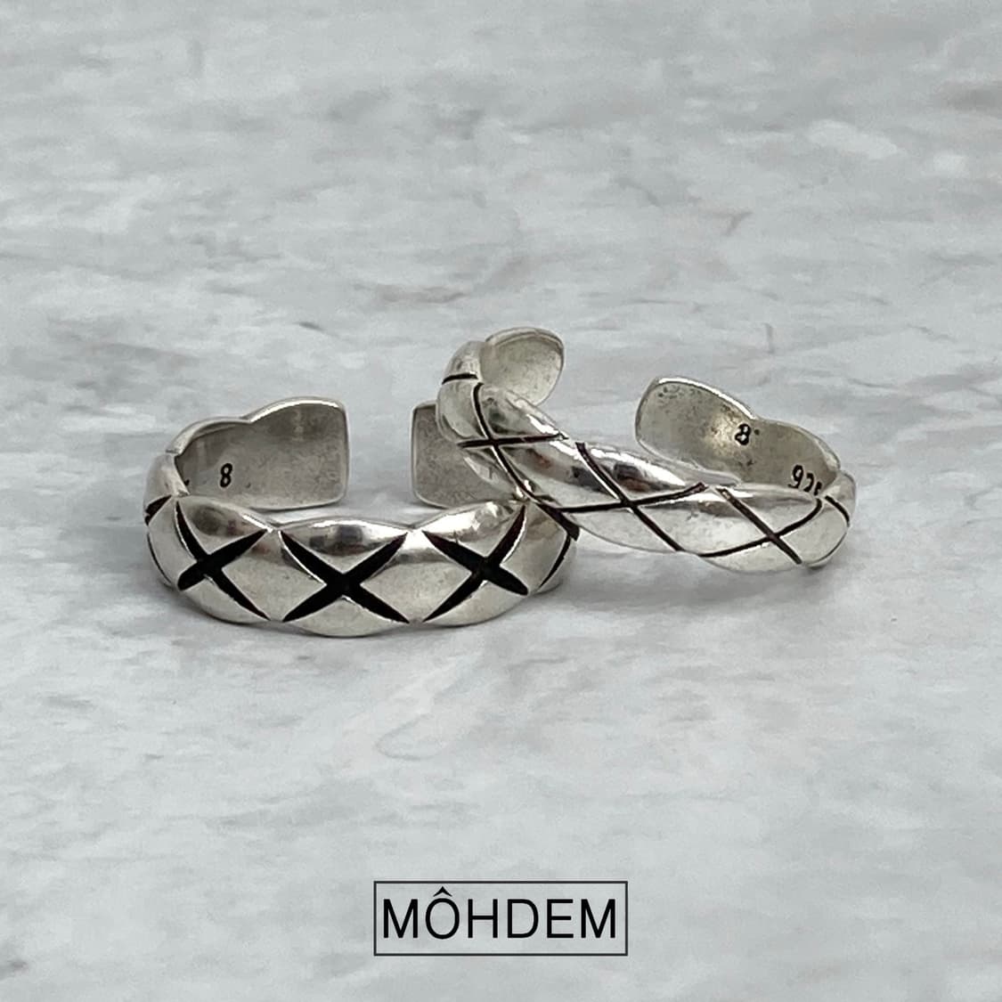 [Unisex] Coco2 엠보 체크 실버 반지 상품이미지1