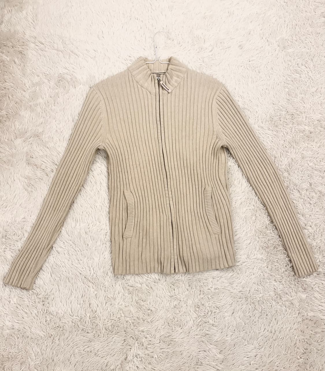 일본 유니클로 베이지 골지 집업 가디건 (착샷 O) 상품이미지1