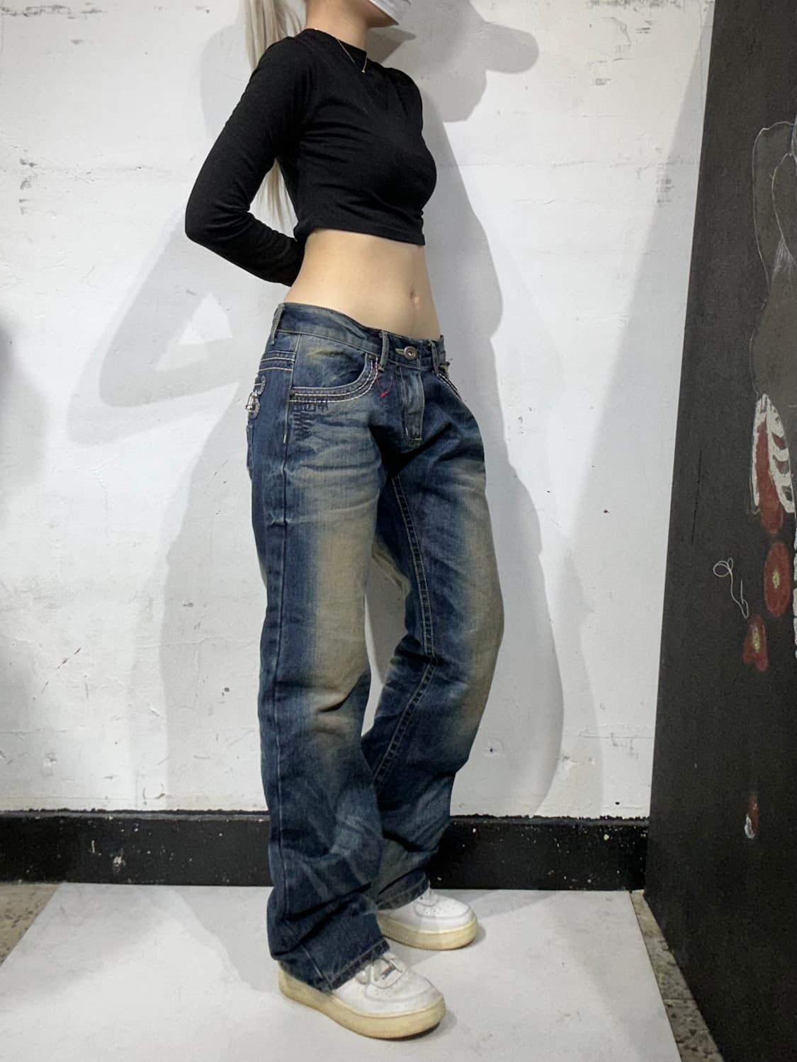 빈티지 진청 로리타 와투케 와이드 워싱 데님 팬츠 힙합 새깅 청바지 상품이미지1