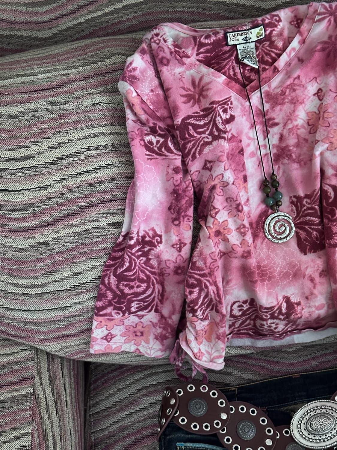 Tie-dye V-neck Shirred T-shirt 0188 상품이미지3