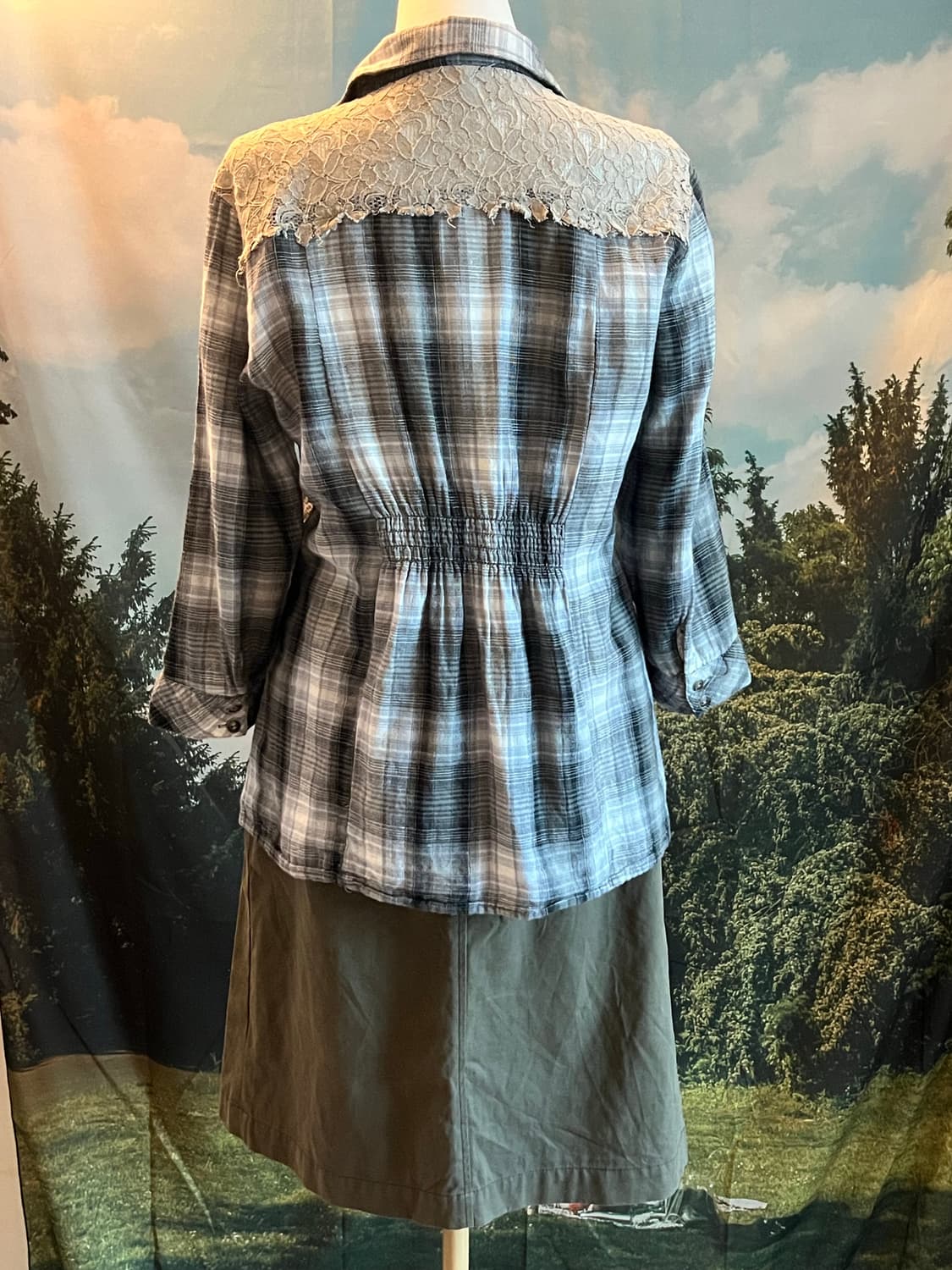 lace yoke checkered shirt 상품이미지4