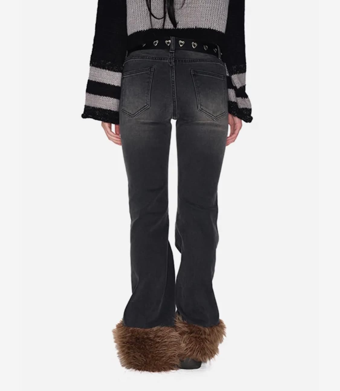 유쓰배쓰 Fur hem denim pants_black 상품이미지3