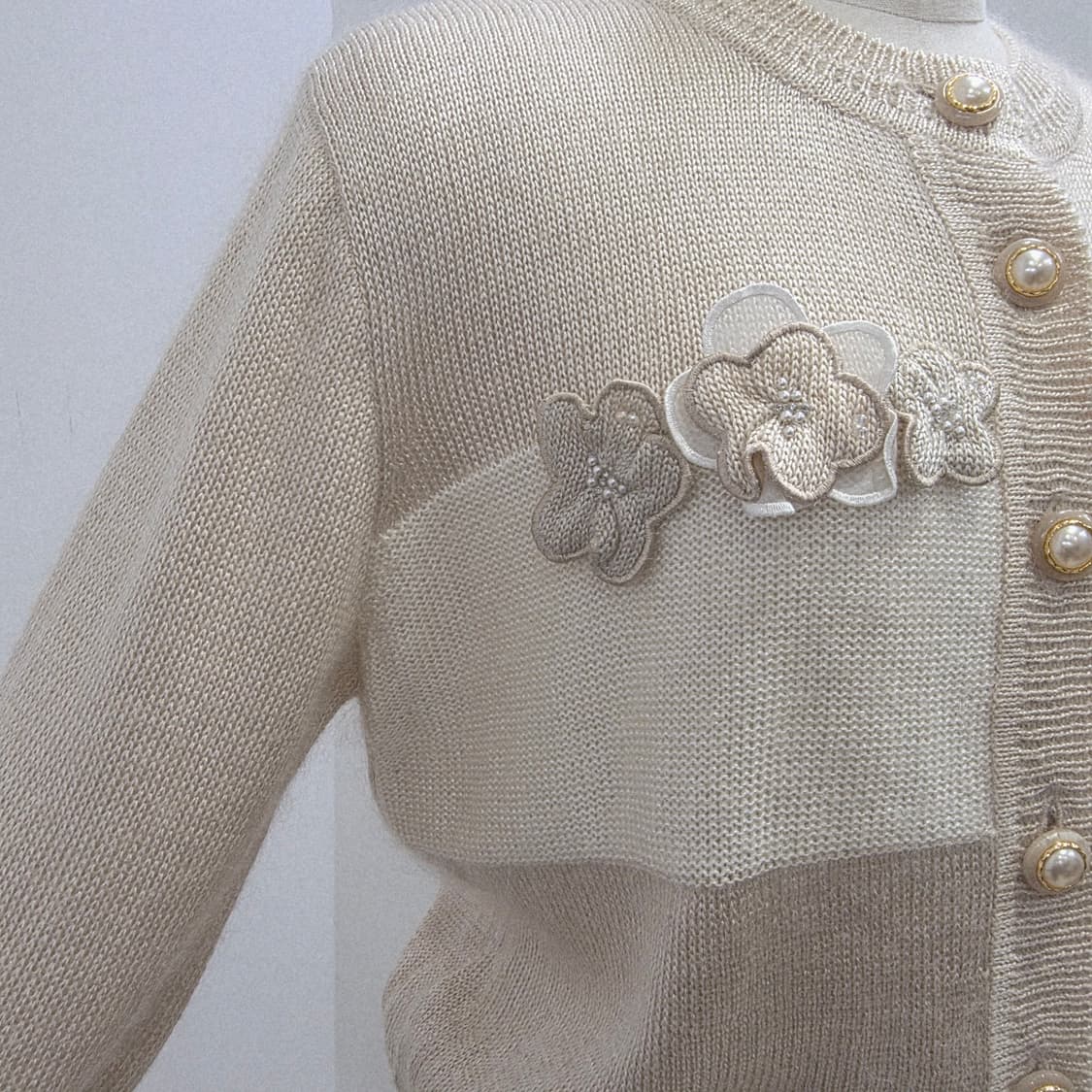 모헤어 울 베이지 플라워 니트 가디건 상품이미지7