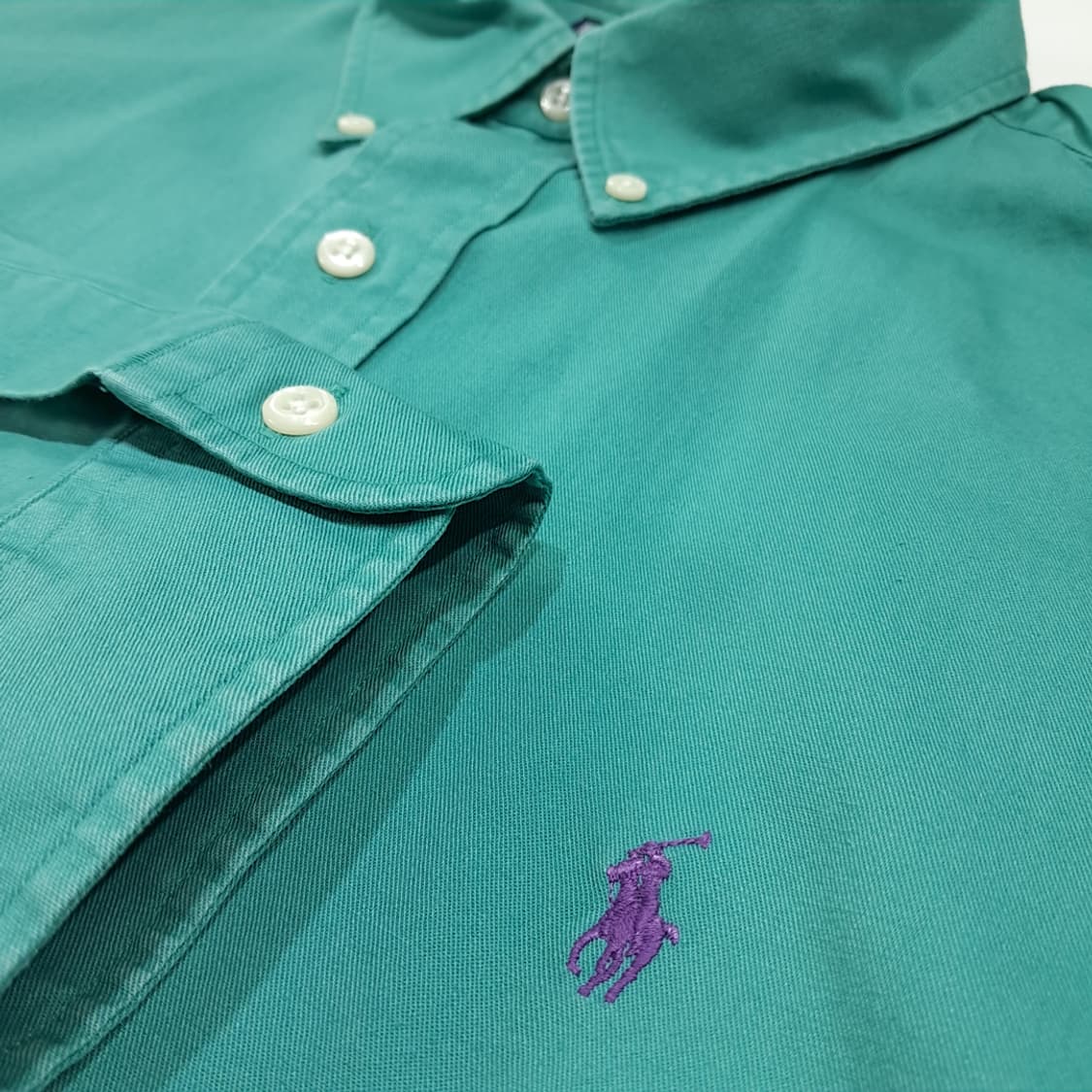 CL708 XL 폴로 90s 미국판 코튼 버튼다운 틸그린 셔츠 남방 상품이미지4