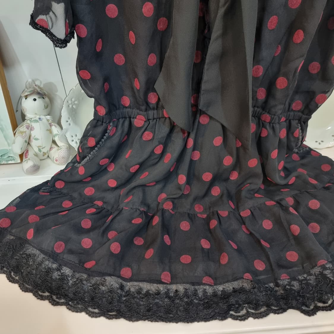 엑시즈팜 플로키 도트 쉬폰 리본 원피스 상품이미지3