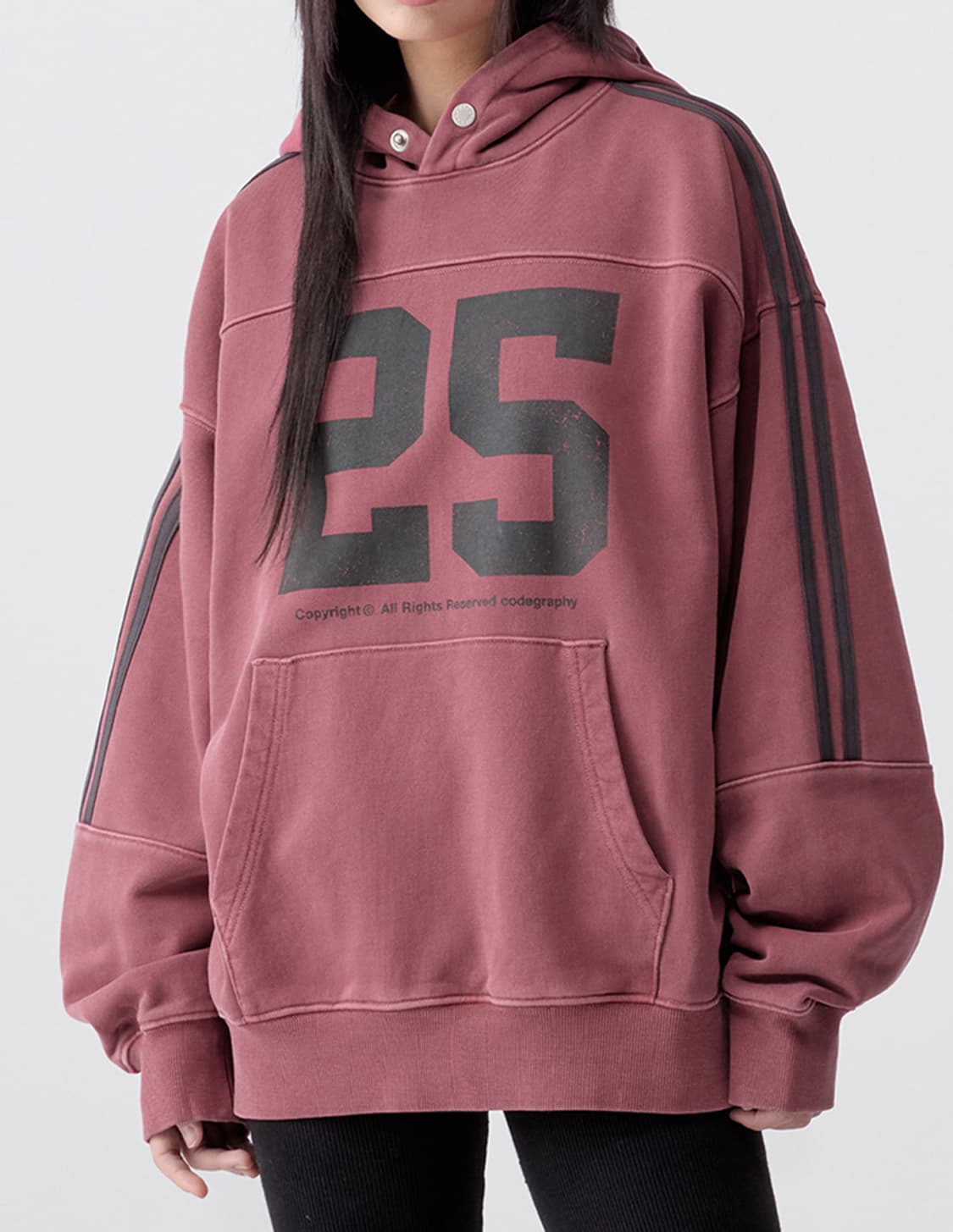 코드그라피 25 절개 트랙 후드티 버건디(S size) 상품이미지2