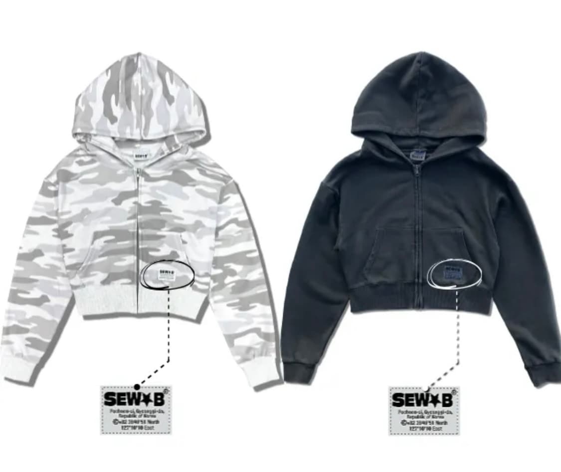 쏘비 피그먼트 카모 크롭 후드집업 화이트 카모 상품이미지1