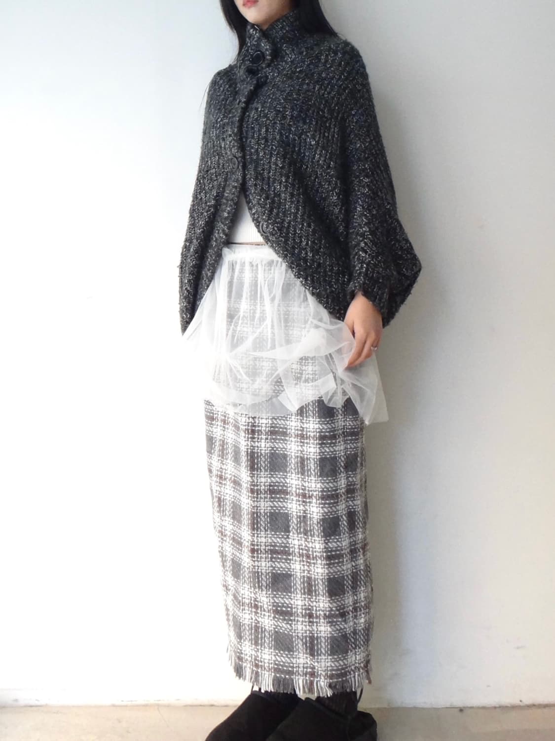 INGNI open slit warm cardigan / charcoal 상품이미지2