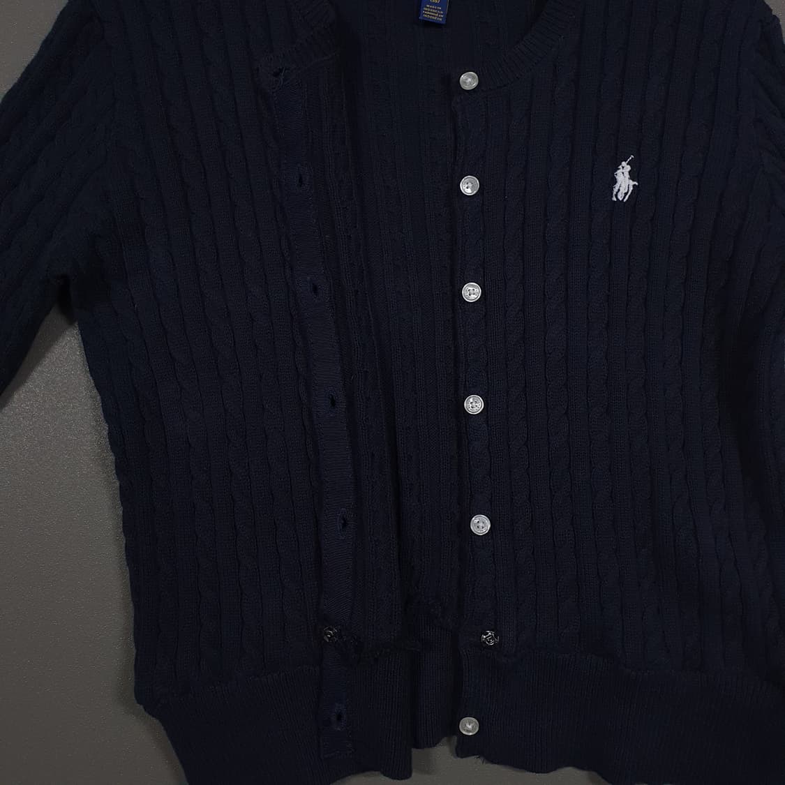 여성) 폴로 랄프로렌 신형 포니 케이블 니트 꽈배기 가디건 네이비 상품이미지9