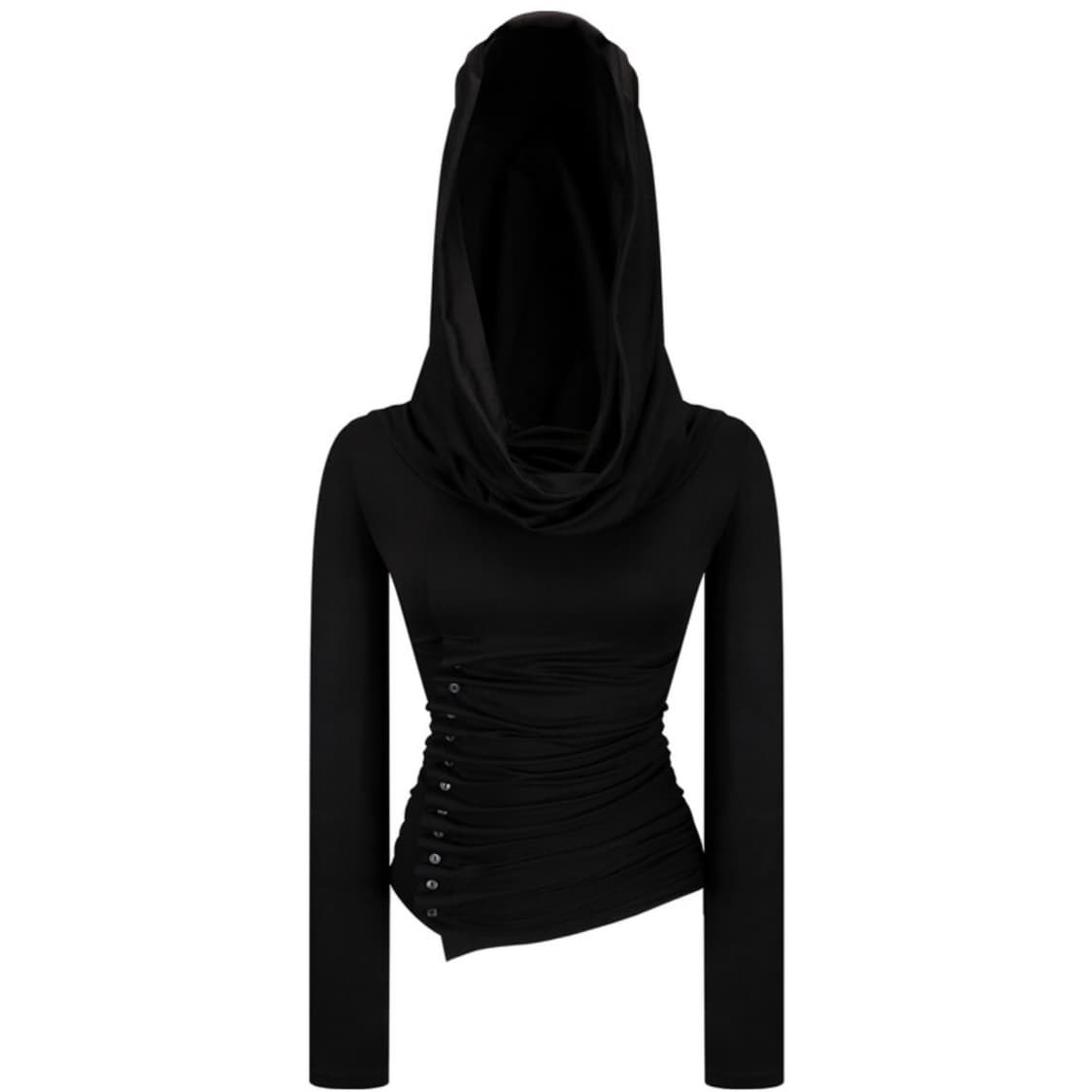 Kashiko Cowl Button Long Sleeve Black 상품이미지1