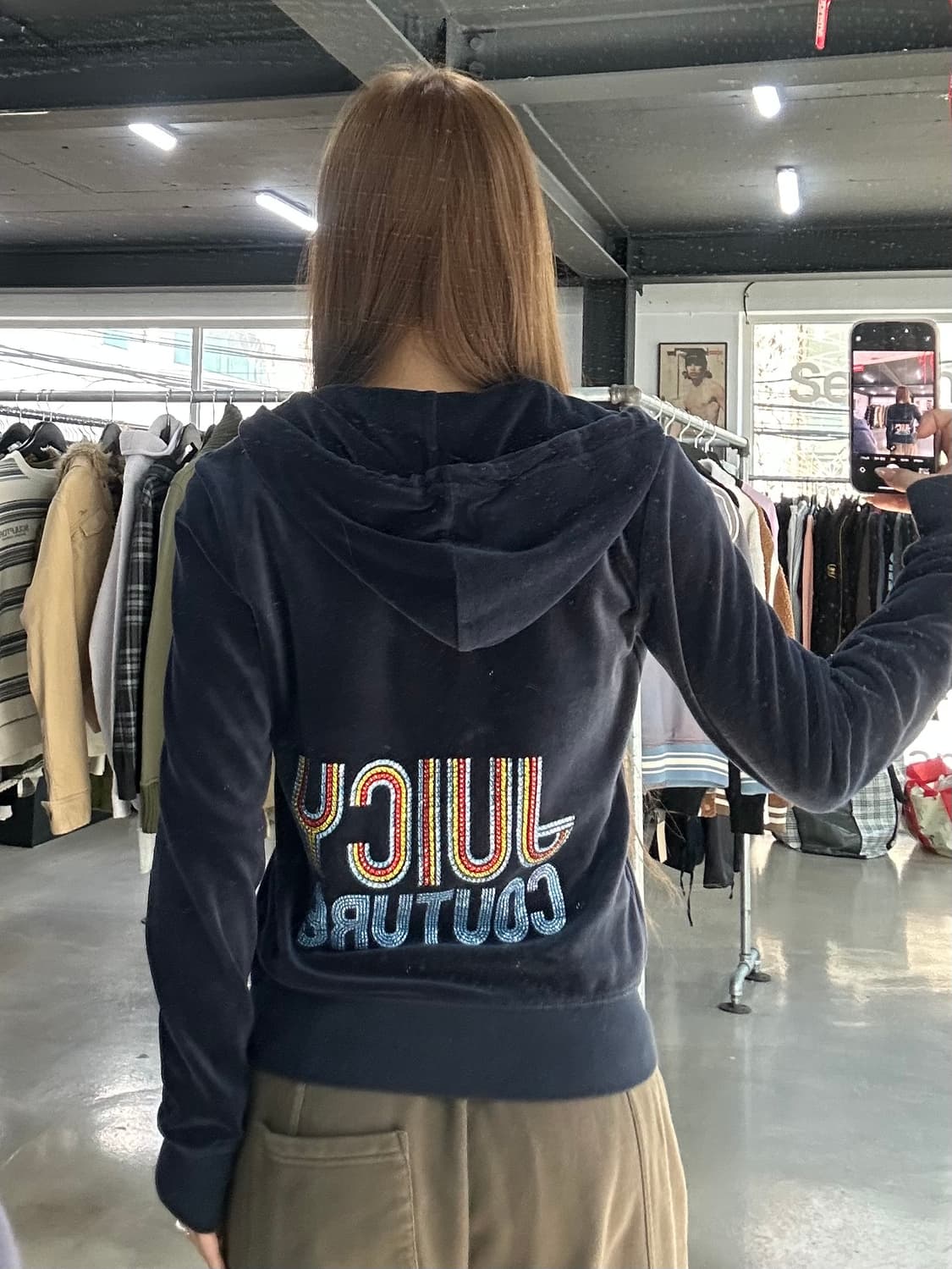 쥬시꾸뛰르 컬러큐빅 벨루어 후드집업 상품이미지1